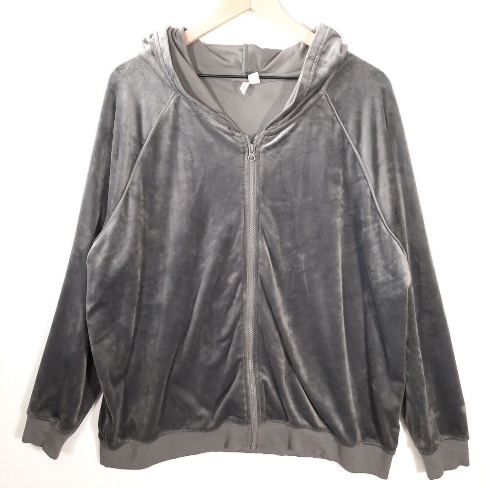 Live Well Lounge Women's Zip Hoodie Size X-Large Gray Velour Slouchy Cozy Soft